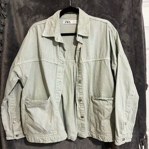 Oversize Denim Overshirt Sea Green from Zara